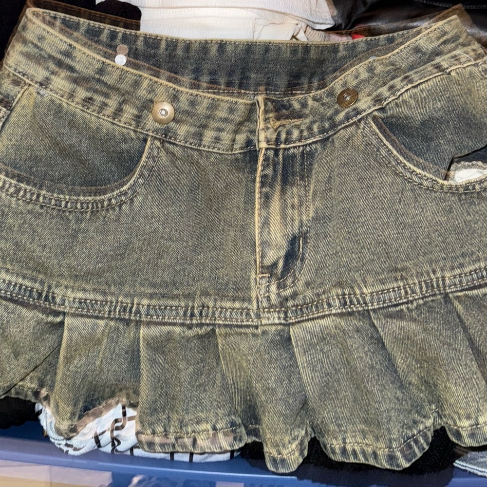 SHEIN Green Washed Denim Mini Skirt